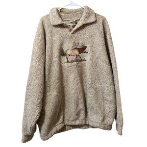 Art Unlimited Fleece Deer Pullover Sweater Sweatshirt Size Measured USA MADE VTG